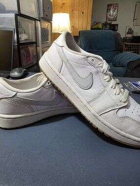 Jordan 1 Retro Golf Shoe, Size 8.5m White Leather Low-Top Men's Sneakers -